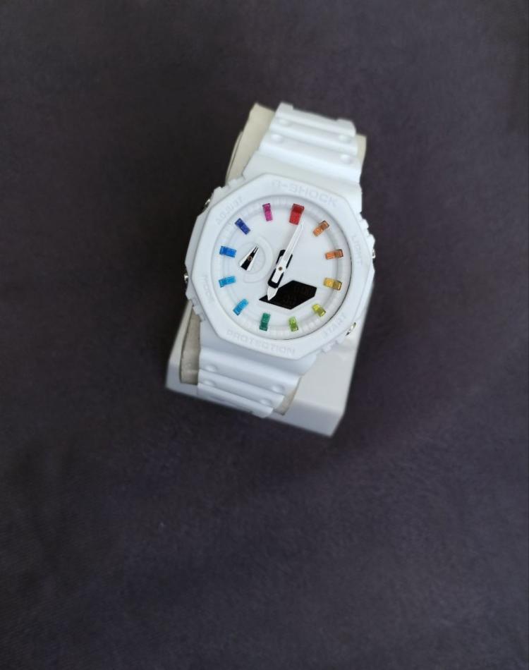 ساعت جیشاک 2100سفید صفحه هفت رنگ کد091