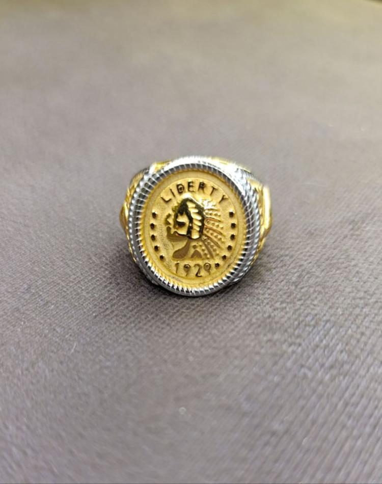 انگشتر دو رنگ طلایی نقره ای کد157