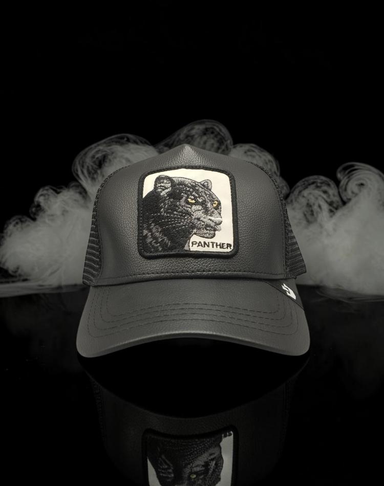 کلاه گورین چرم طرح ببر مشکی panther
